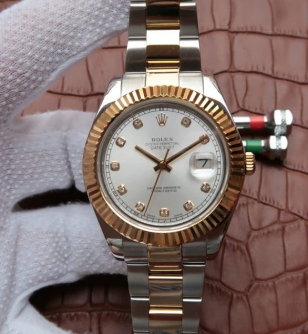 Rolex DateJust SS/RG White Dial RG Wrapped Fluted Beze SS/RG Bracelet A2836