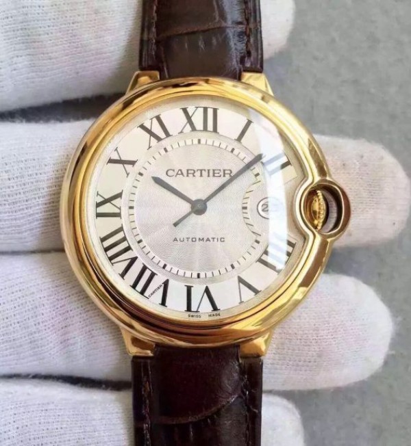 Cartier JF Ballon Bleu 42mm YG White Textured Dial Leather Strap MIYOTA9015