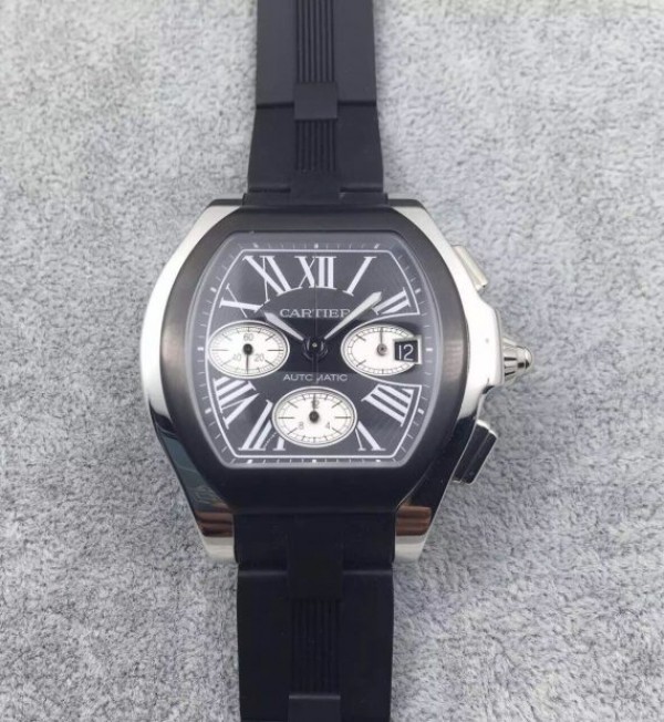 Cartier Roadster SS Black Dial Black Rubber Strap A7750