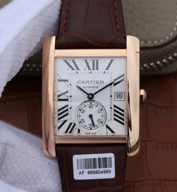 Cartier Tank MC RG White Textured Dial Brown Leather Strap