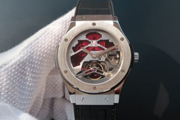 Hublot Classic Fusion Tourbillon 45mm TF Red Skeleton Dial Black Gummy Strap A23J