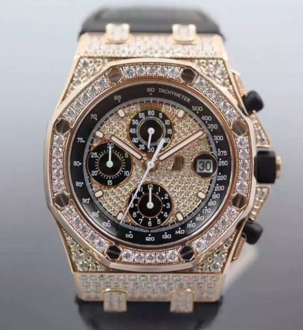 Audemars Piguet JF Royal Oak Offshore RG Full Paved Diamonds Leather Strap A7750